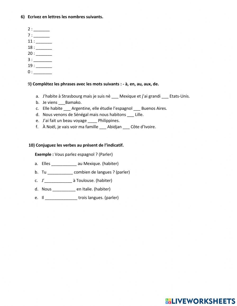 Examen Francés Básico