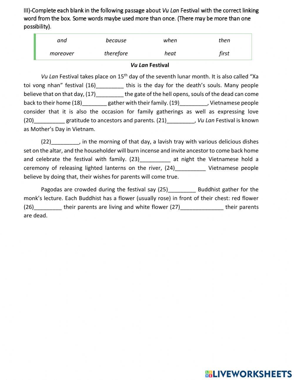 Lớp 8 Unit 5 Test 1