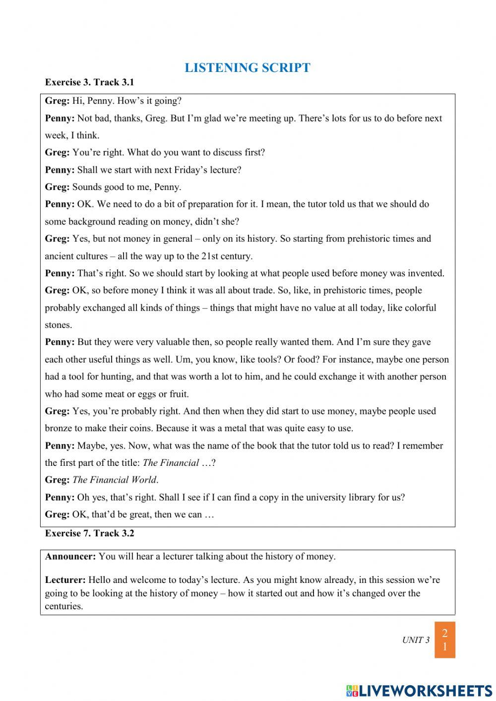 Listening scripts for ESL worksheets
