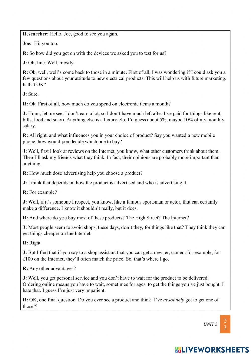 Listening scripts for ESL worksheets