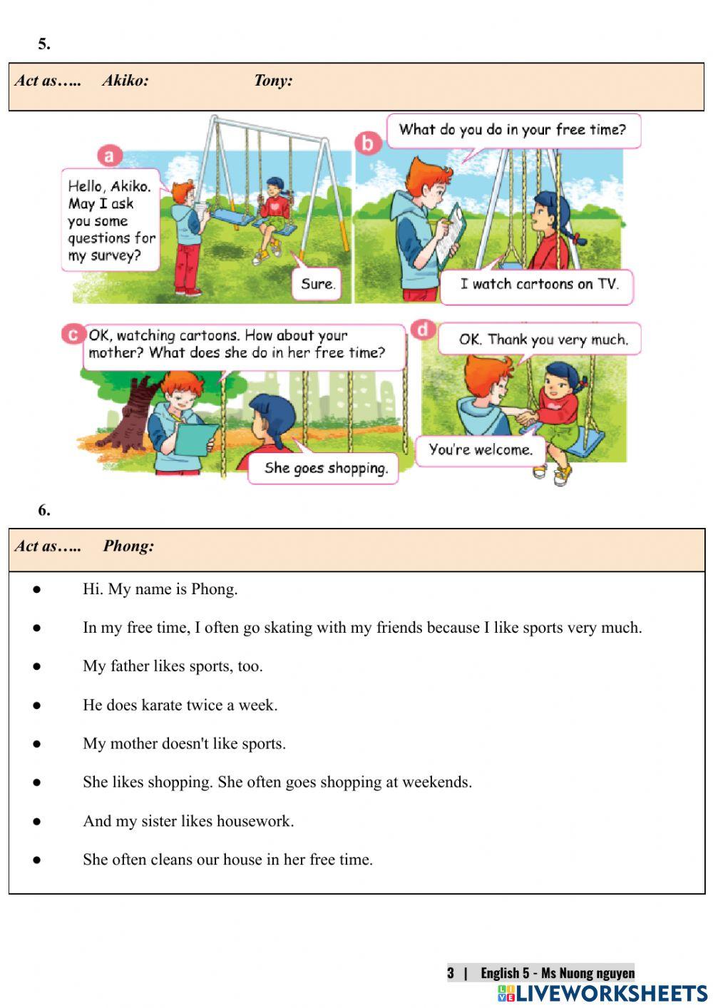 E5U13 (speaking) What do you do in your free time?