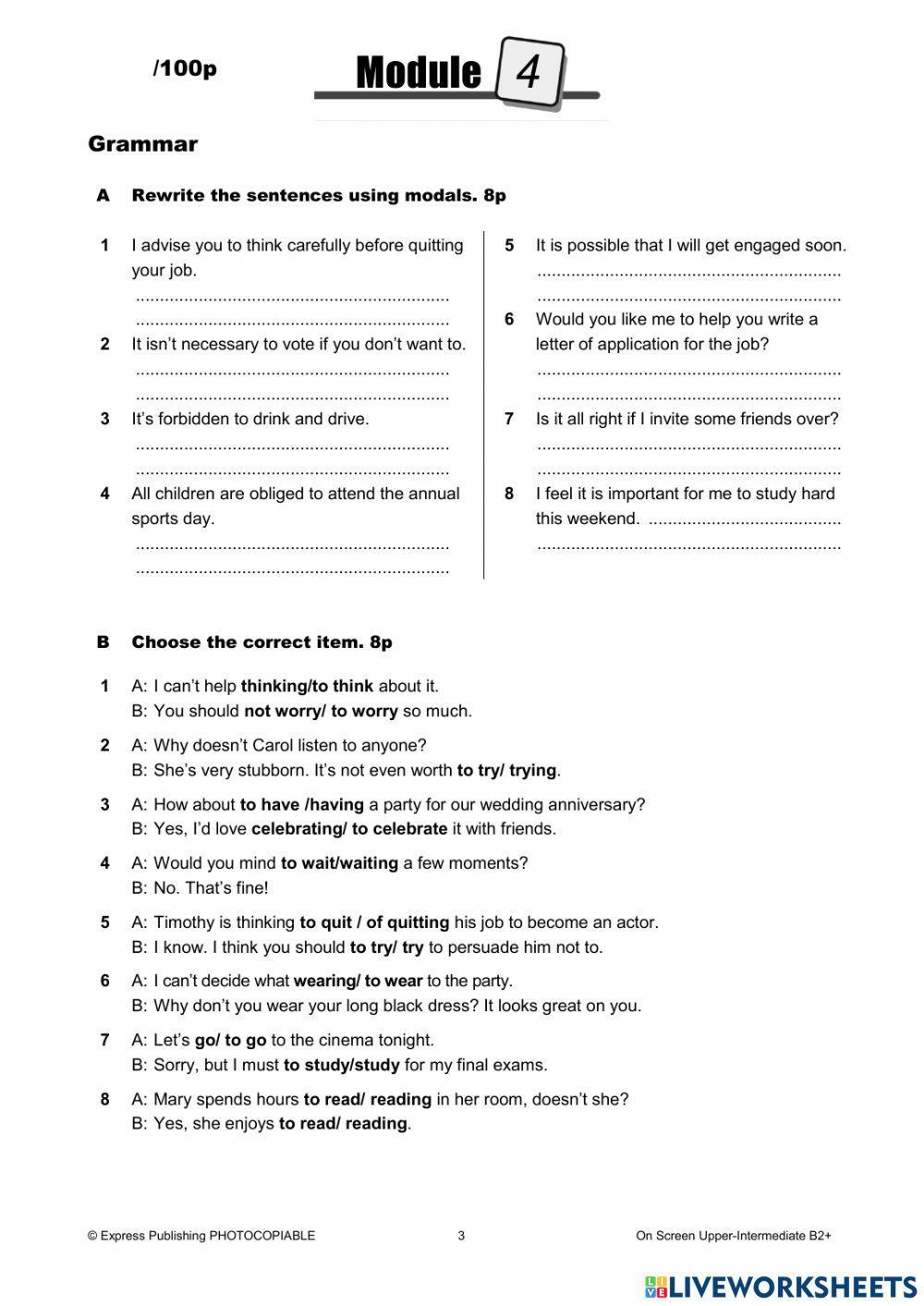 Unit 4 test On screen B2+