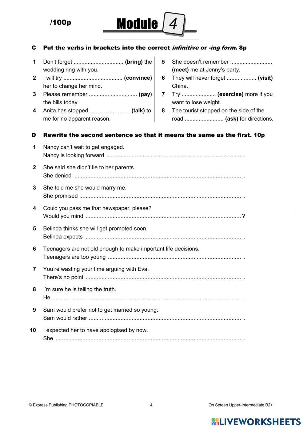 Unit 4 test On screen B2+