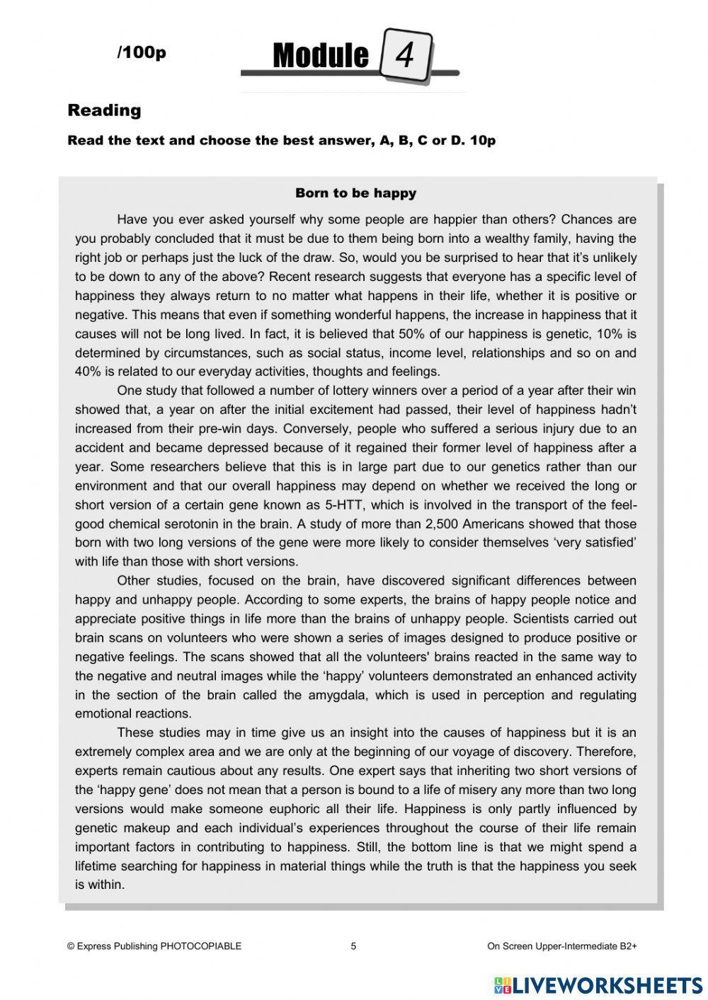 Unit 4 test On screen B2+