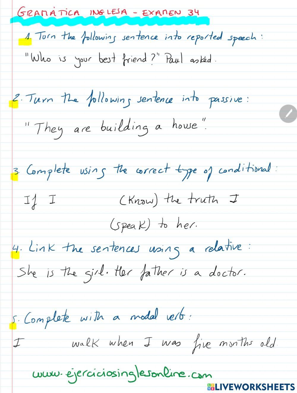 Gramática inglesa - Examen 34