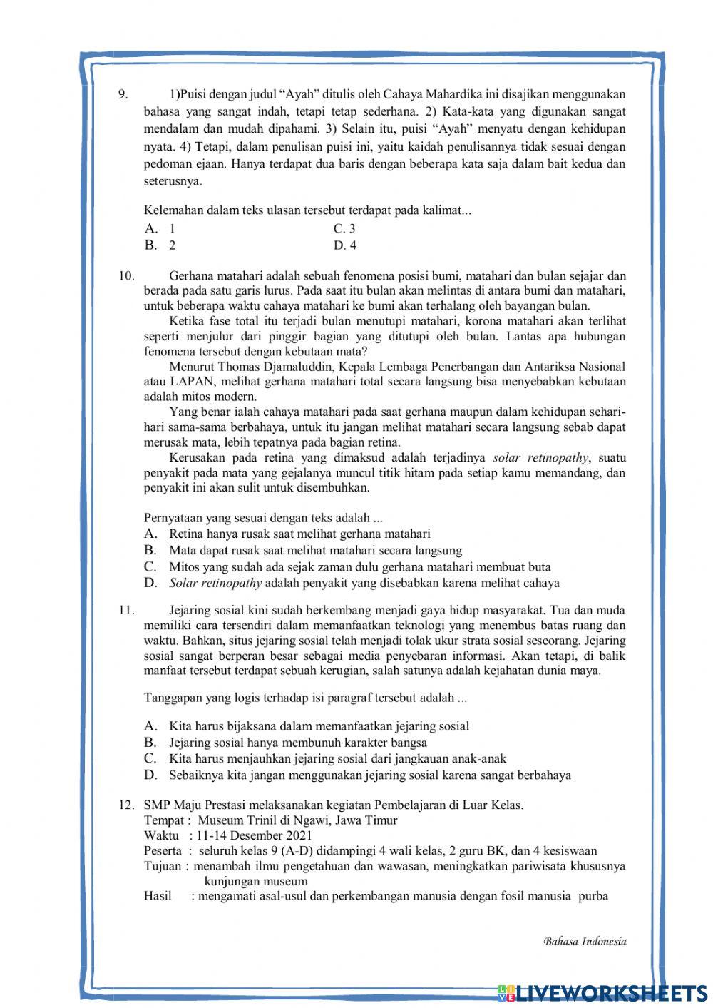 Soal pas kelas IX smpn 4 kota solok