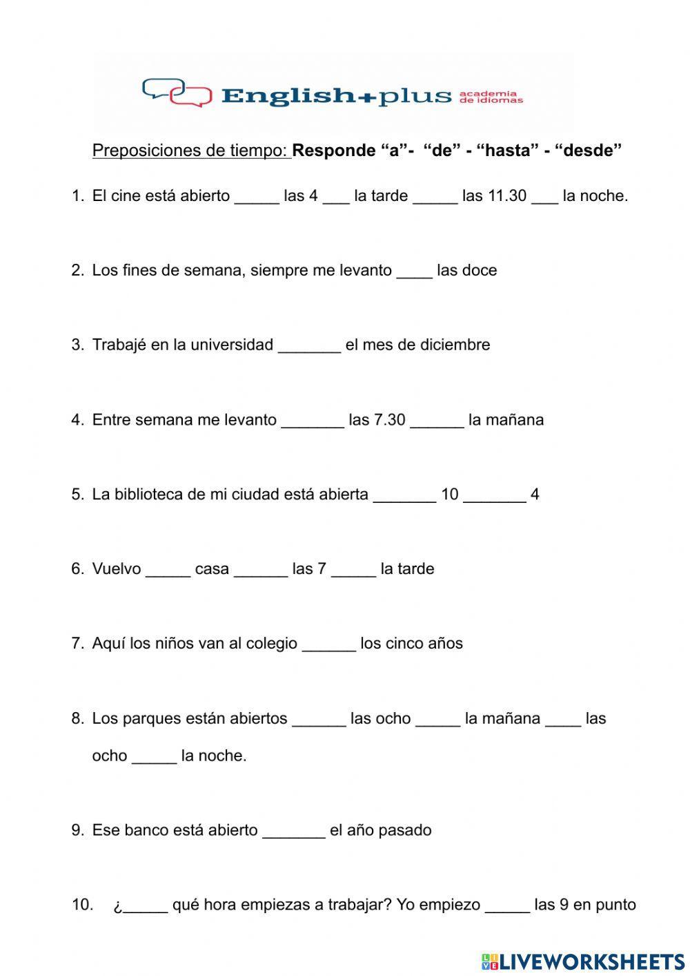 PREPOSICIONES DE TIEMPO A-DE-DESDE-HASTA