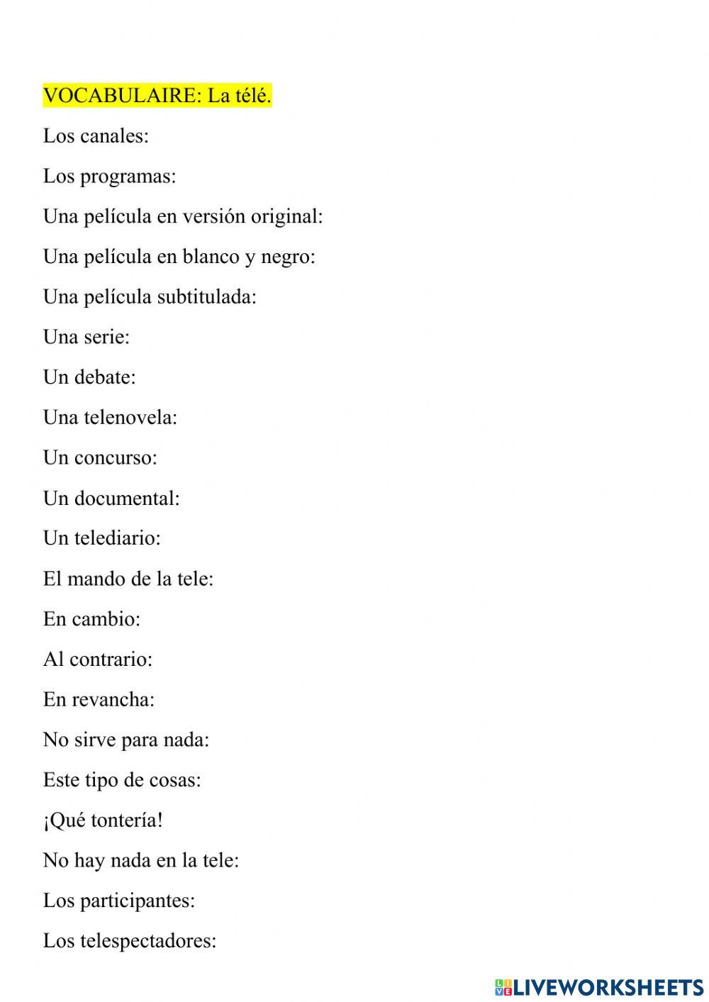 Vocabulaire: la télé