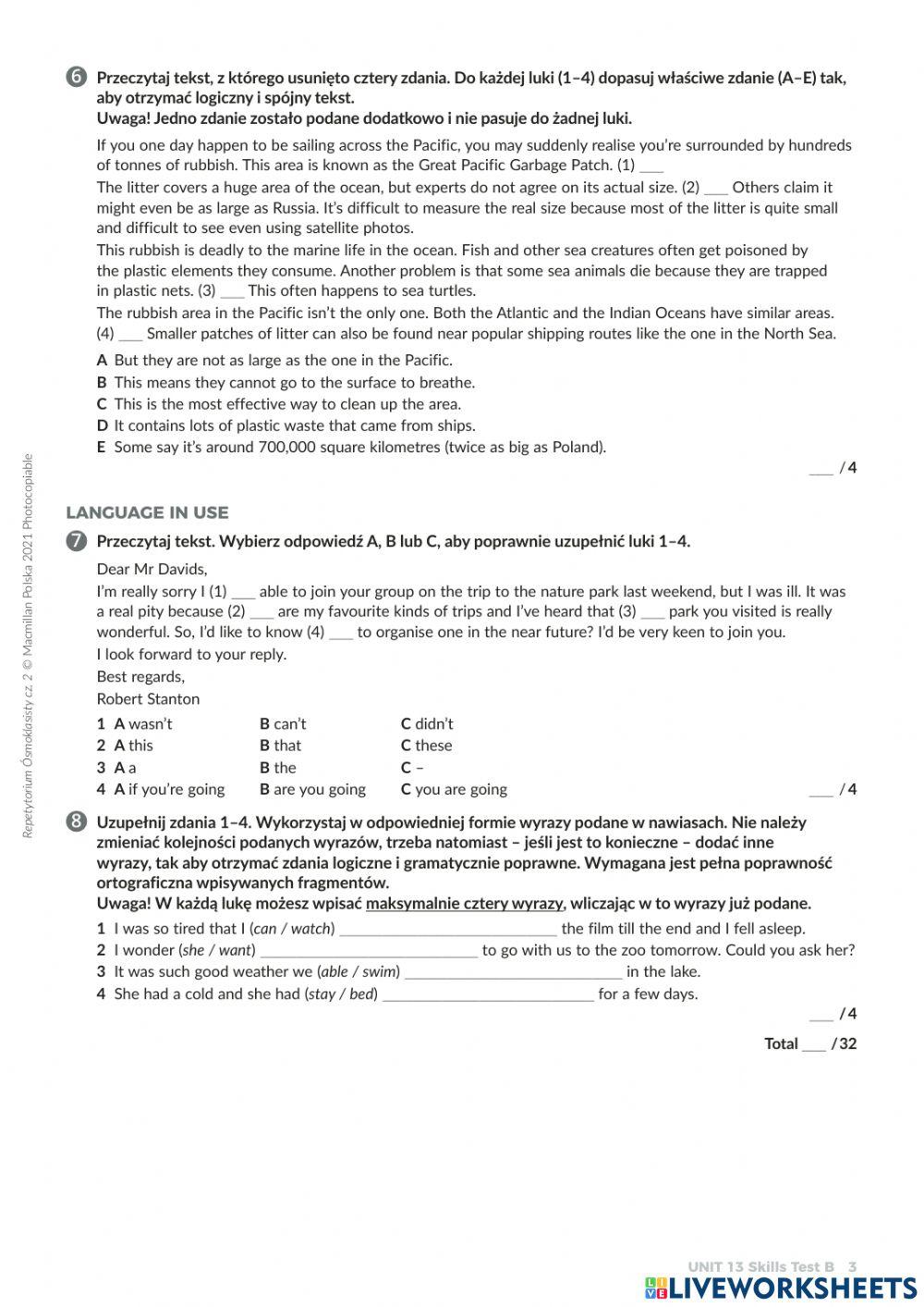 Unit 13 TEST - Świat przyrody