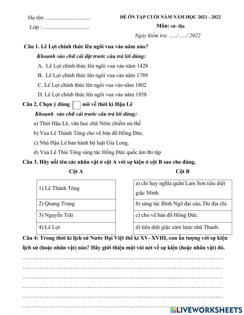 H. đề ôn sử địa cuối năm