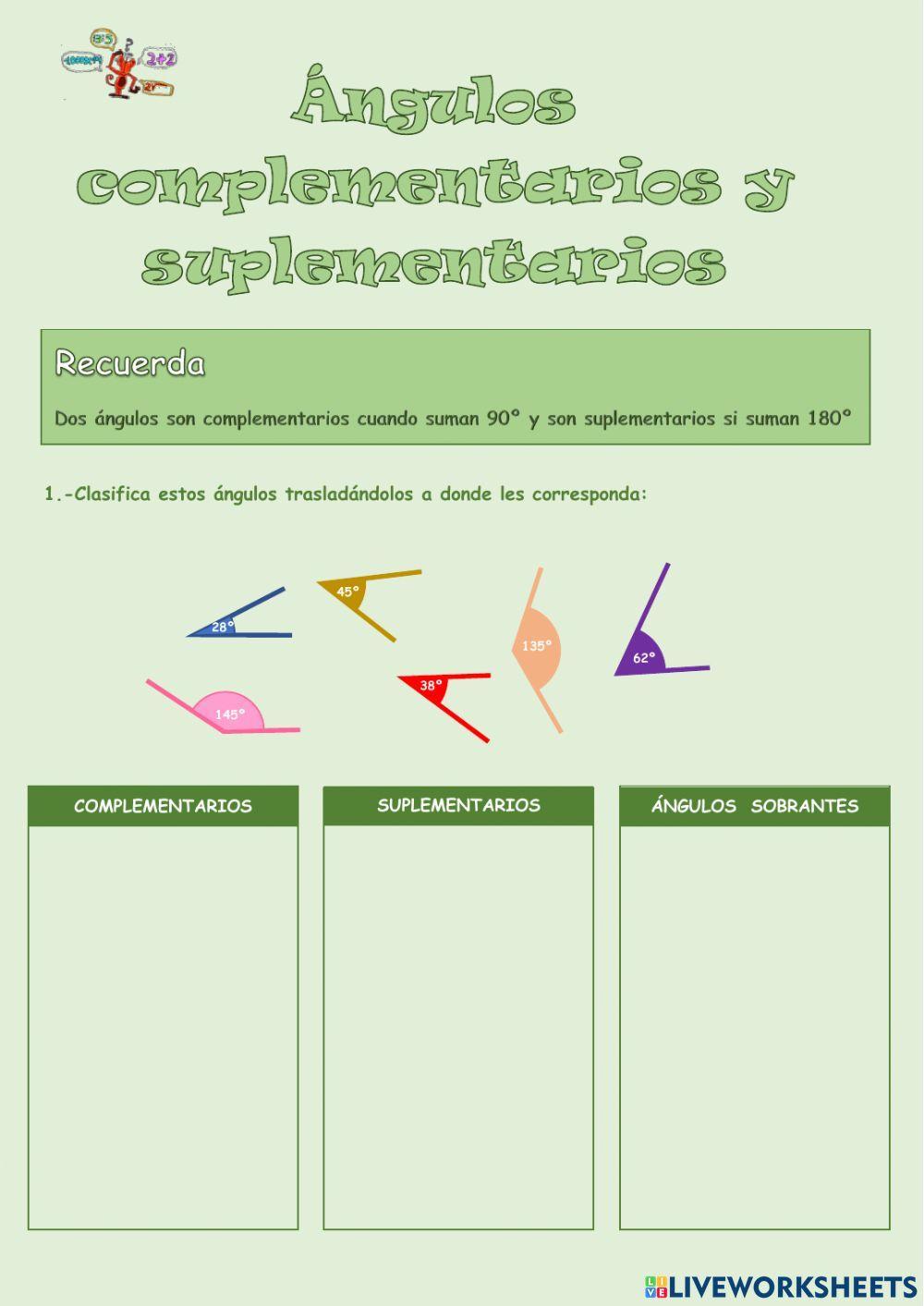 Ángulos complementarios y suplementarios