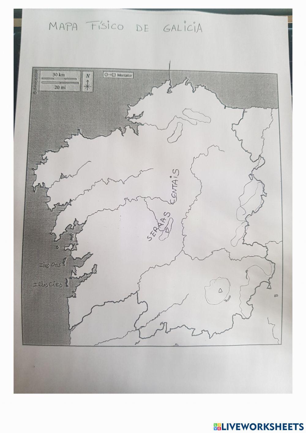 Mapa físico de Galicia
