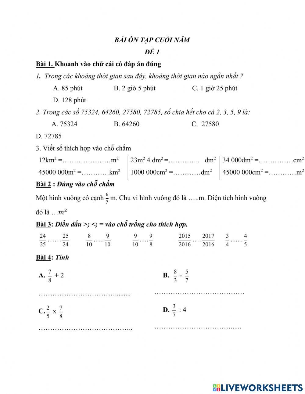 H ôn toán cuối năm