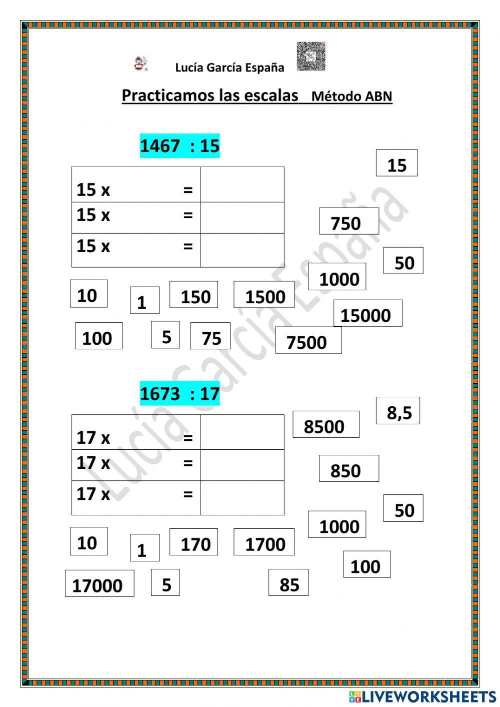 Practicamos las escalas para la división ABN
