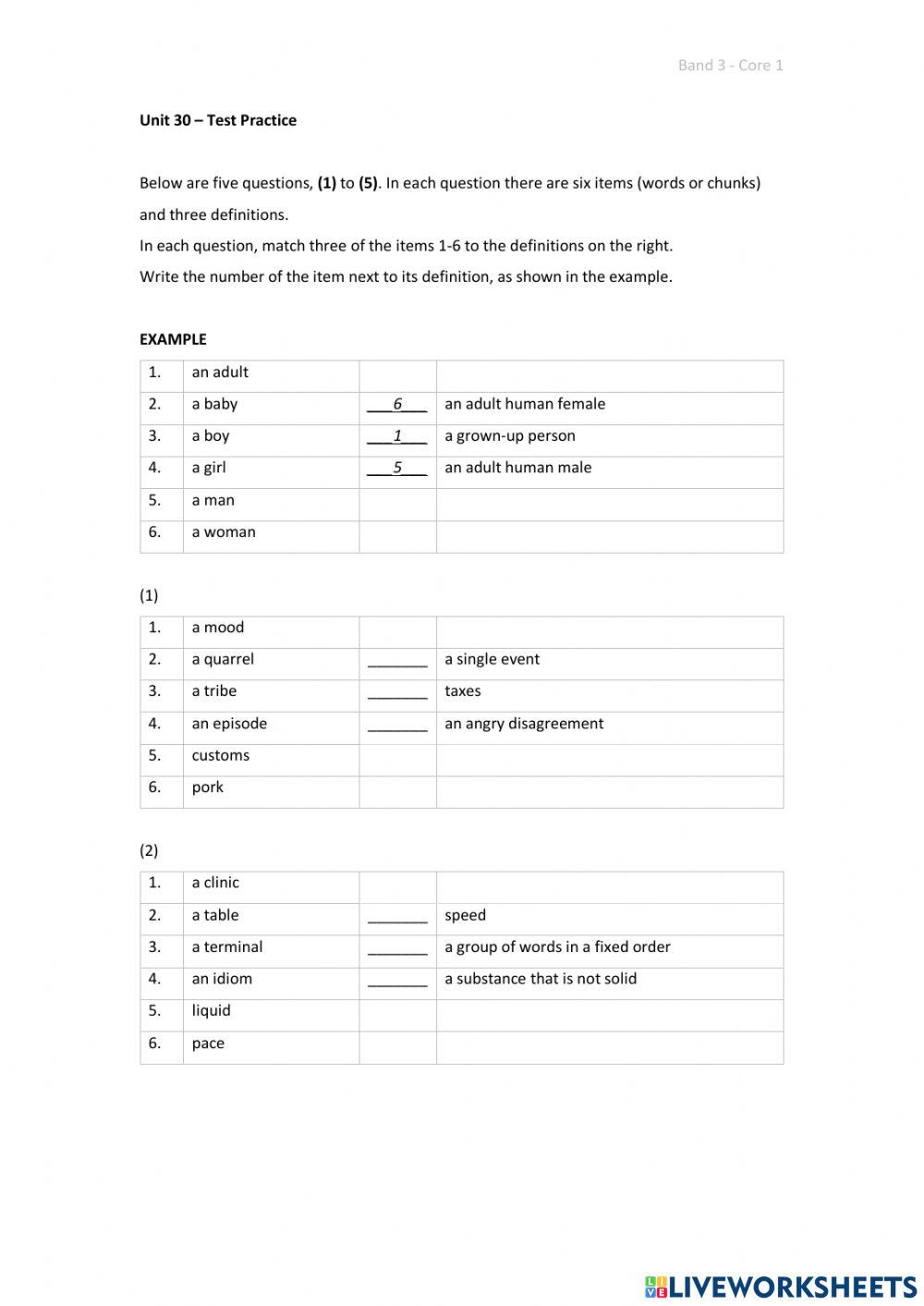 Band 3 (Core 1) - Unit 30 - Test