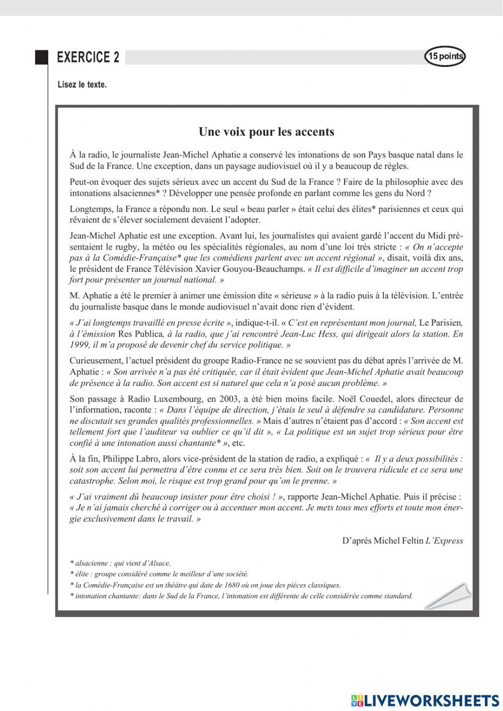 Compréhension écrite type b1