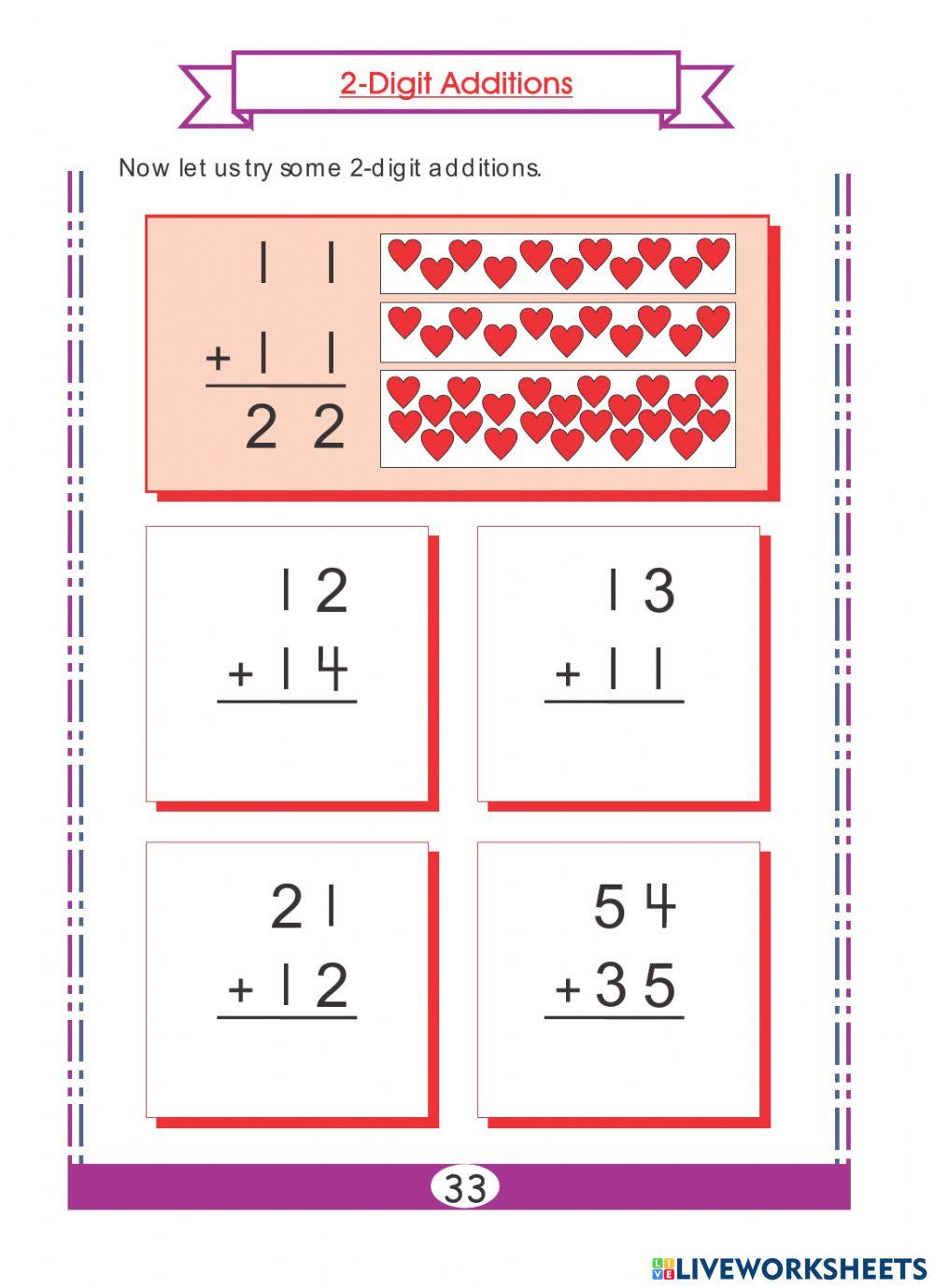2 Digit Additions worksheet Live Worksheets