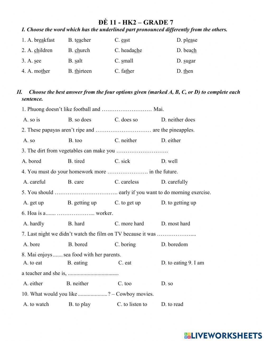 Đề 11 - Hk2 - Gr.7
