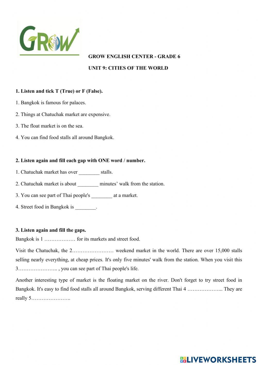 E6- unit 9 - listening