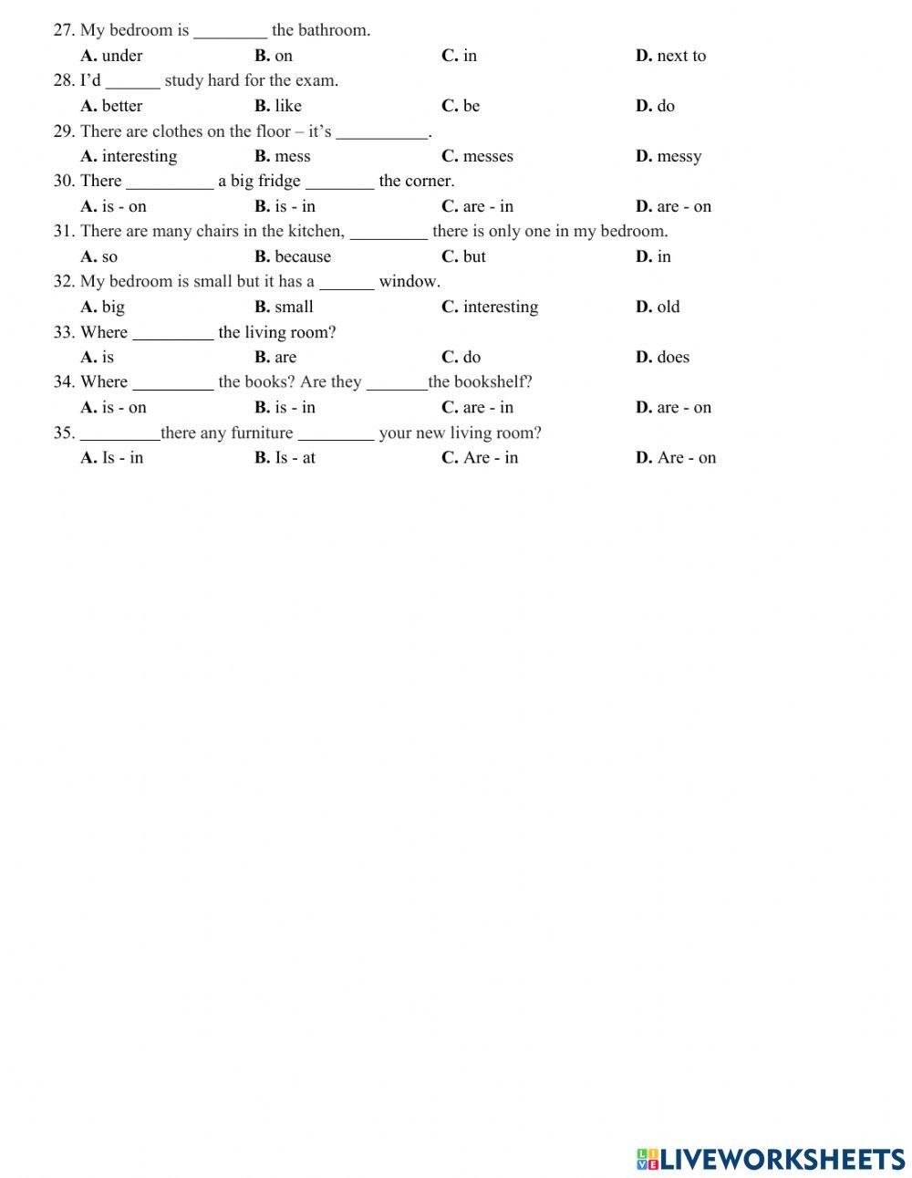 Lớp 6 Unit 2 Test 1