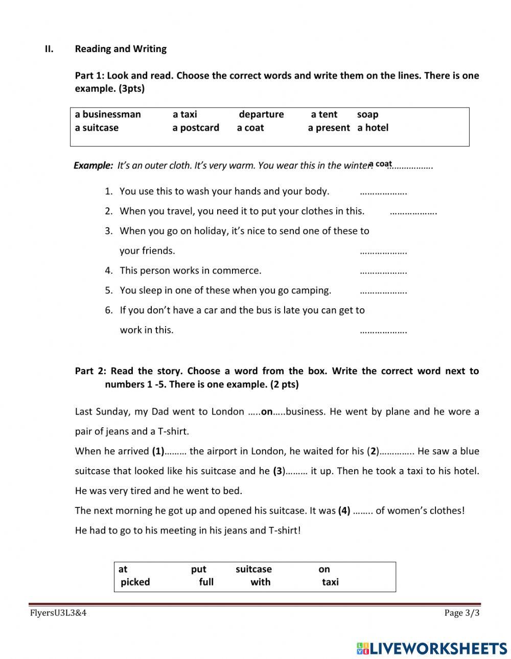 Flyers-Mini Test-Unit3-L3+4