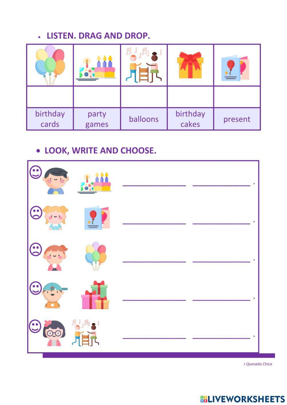 2-5. birthday. like - doesn't like. choose. drag and drop