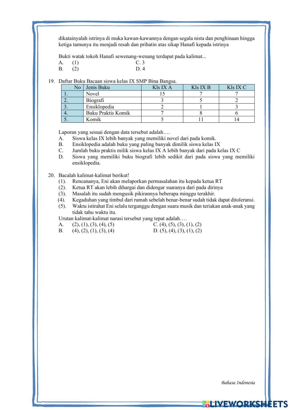 Soal PAS Bahasa Indonesia Kelas IX 2022