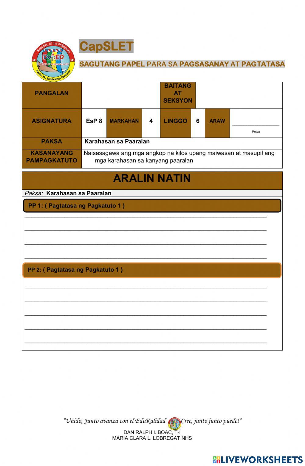 karahasan sa paaralan online exercise for | Live Worksheets