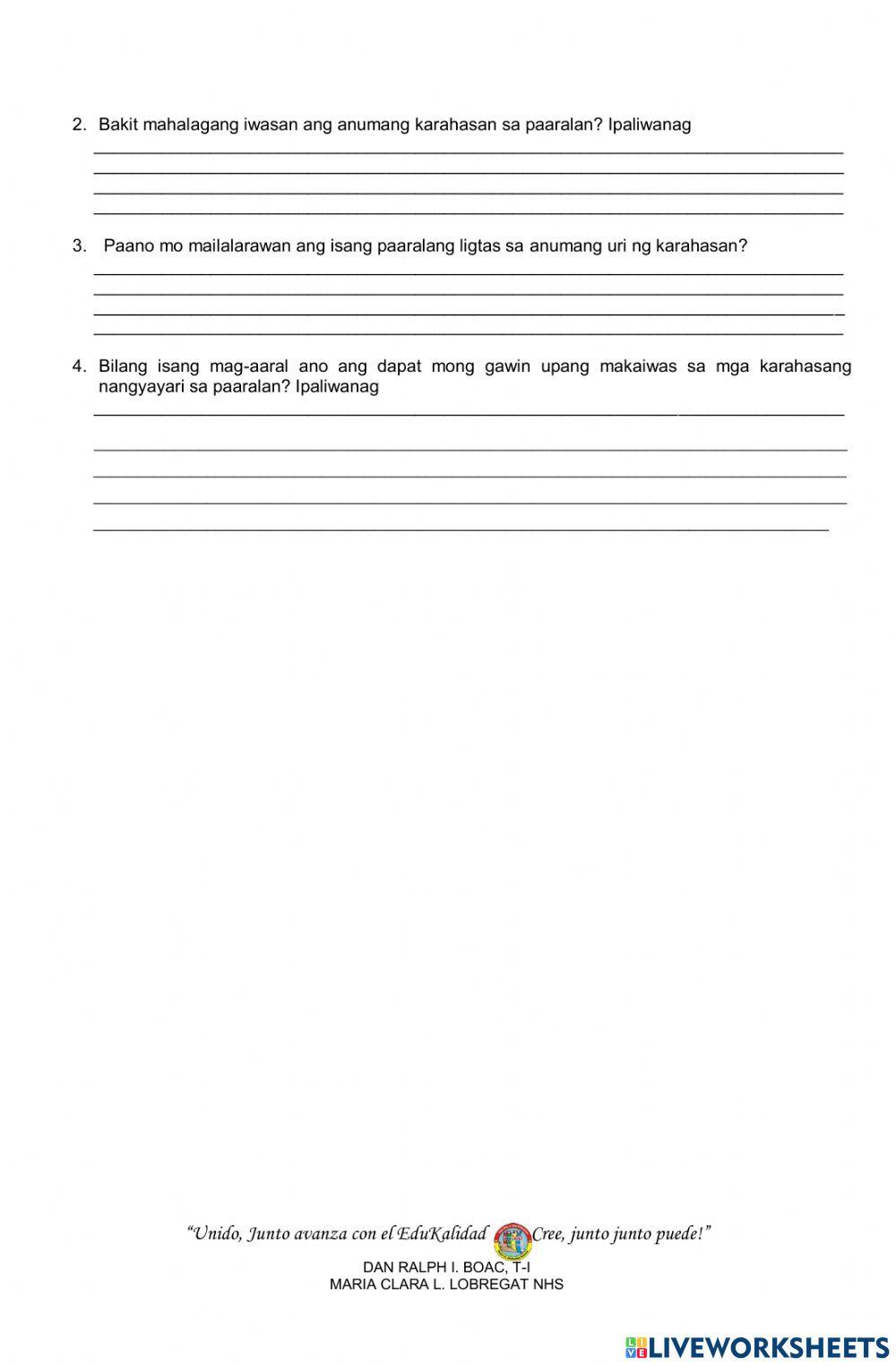 karahasan sa paaralan online exercise for | Live Worksheets