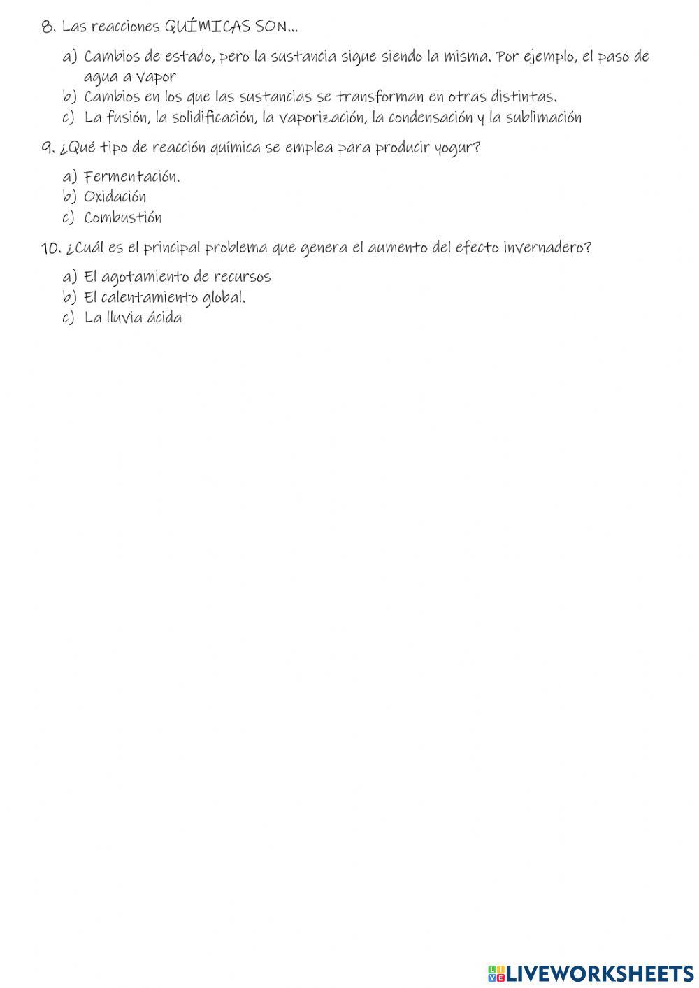 Test sobre la energía y la materia Test sobre la energía y la materia