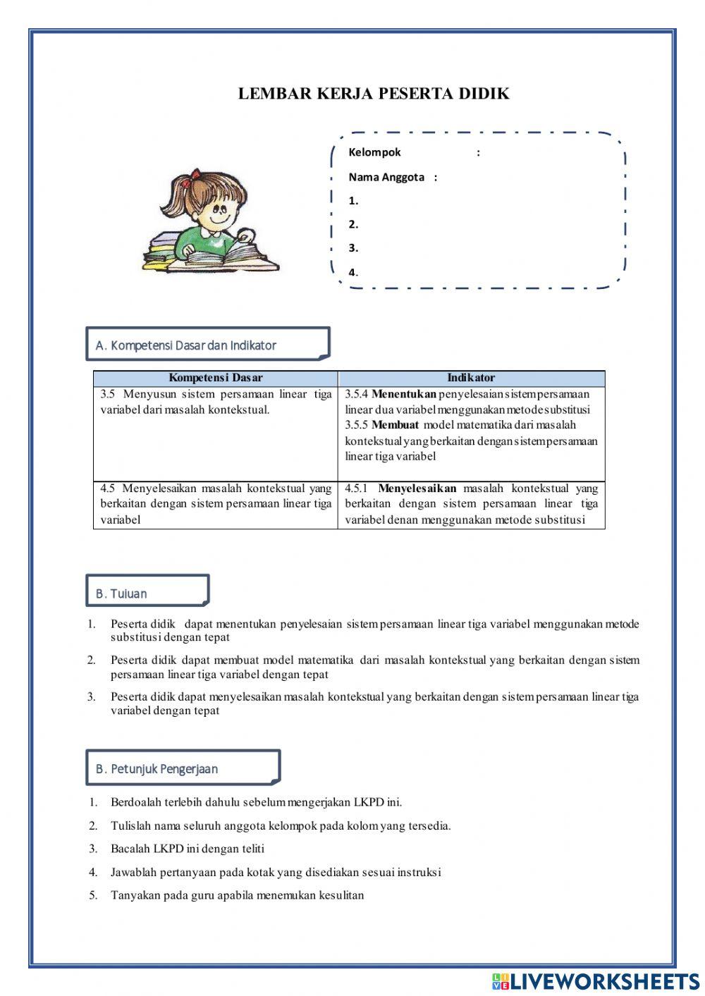 MASALAH 1 Penyelesaian SPLTV dengan Metode Substitusi