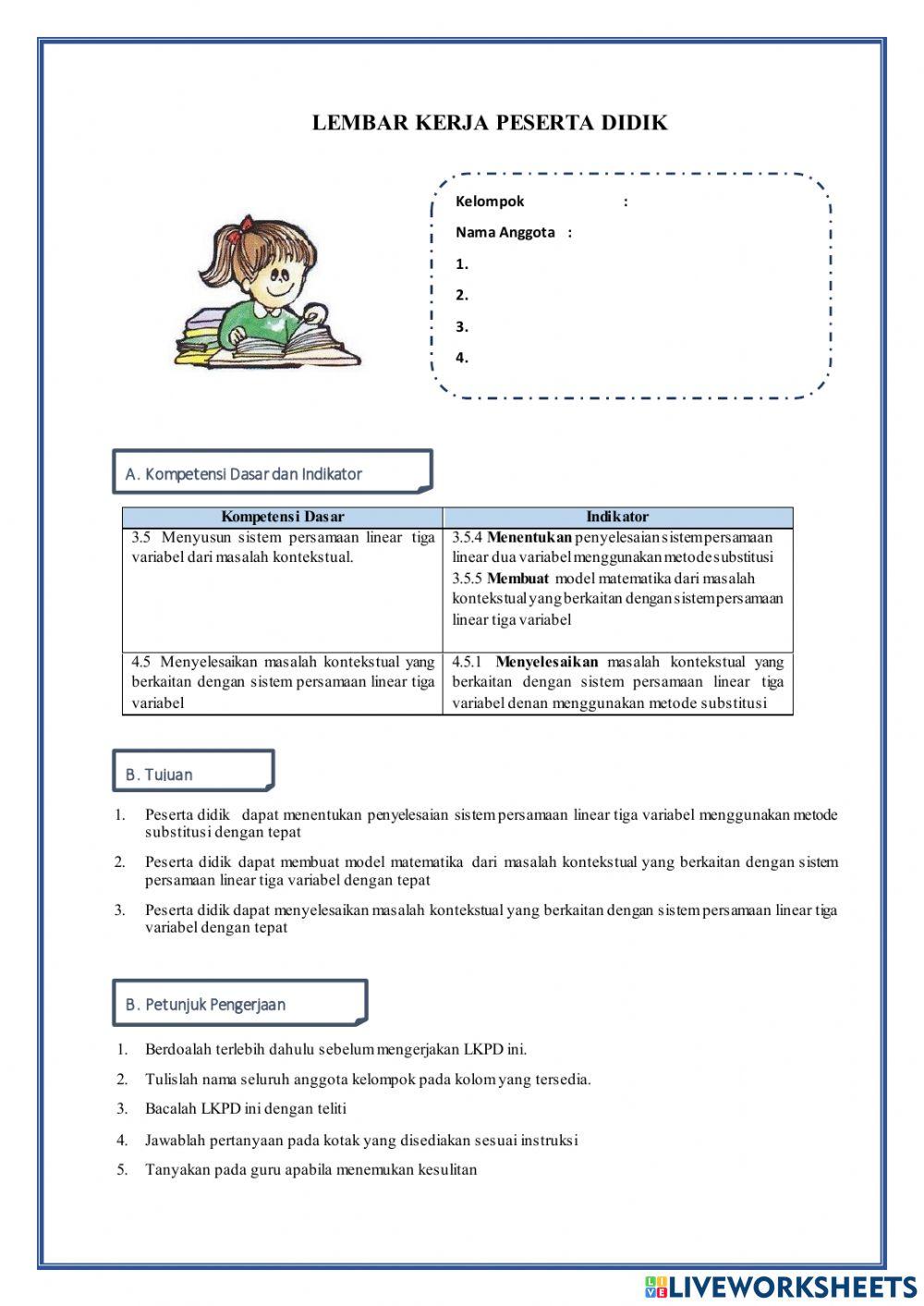 MASALAH 3 Menyelesaikan Masalah Kontekstual SPLTV dengan Metode Substitusi