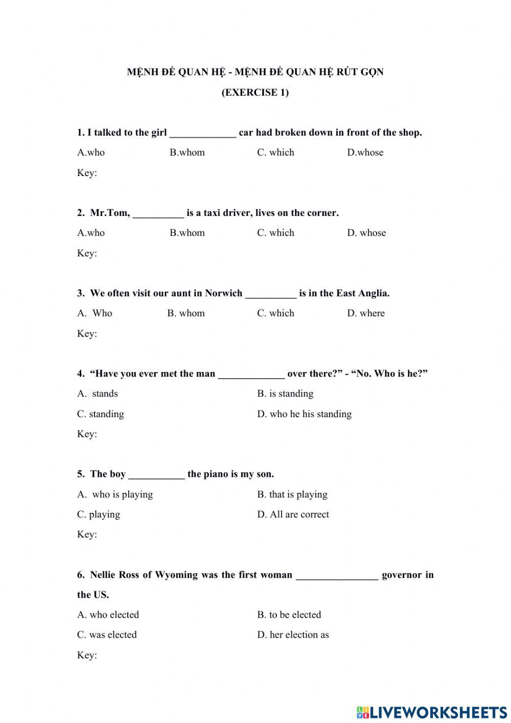 Mệnh đề quan hệ - mệnh đề quan hệ rút gọn