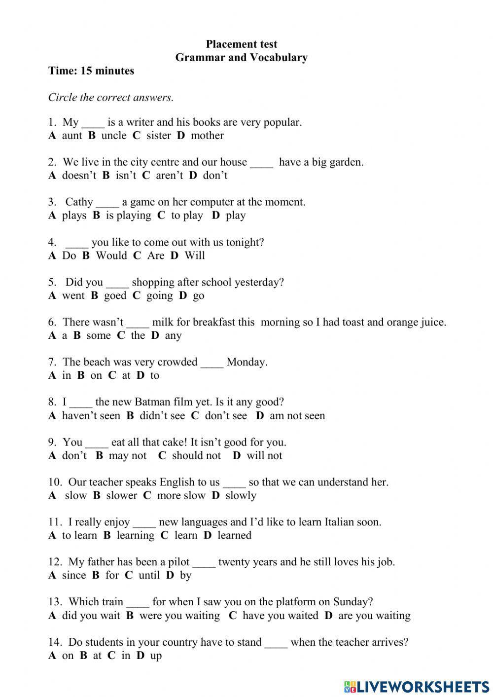 Placement test (A1-B2)