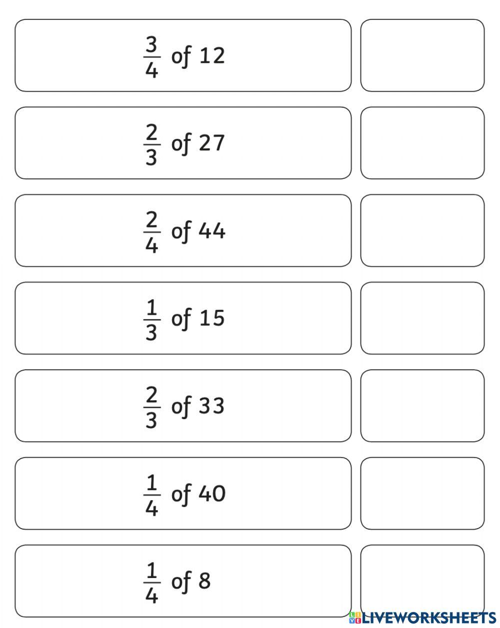 Fraction of a number exercise Live Worksheets