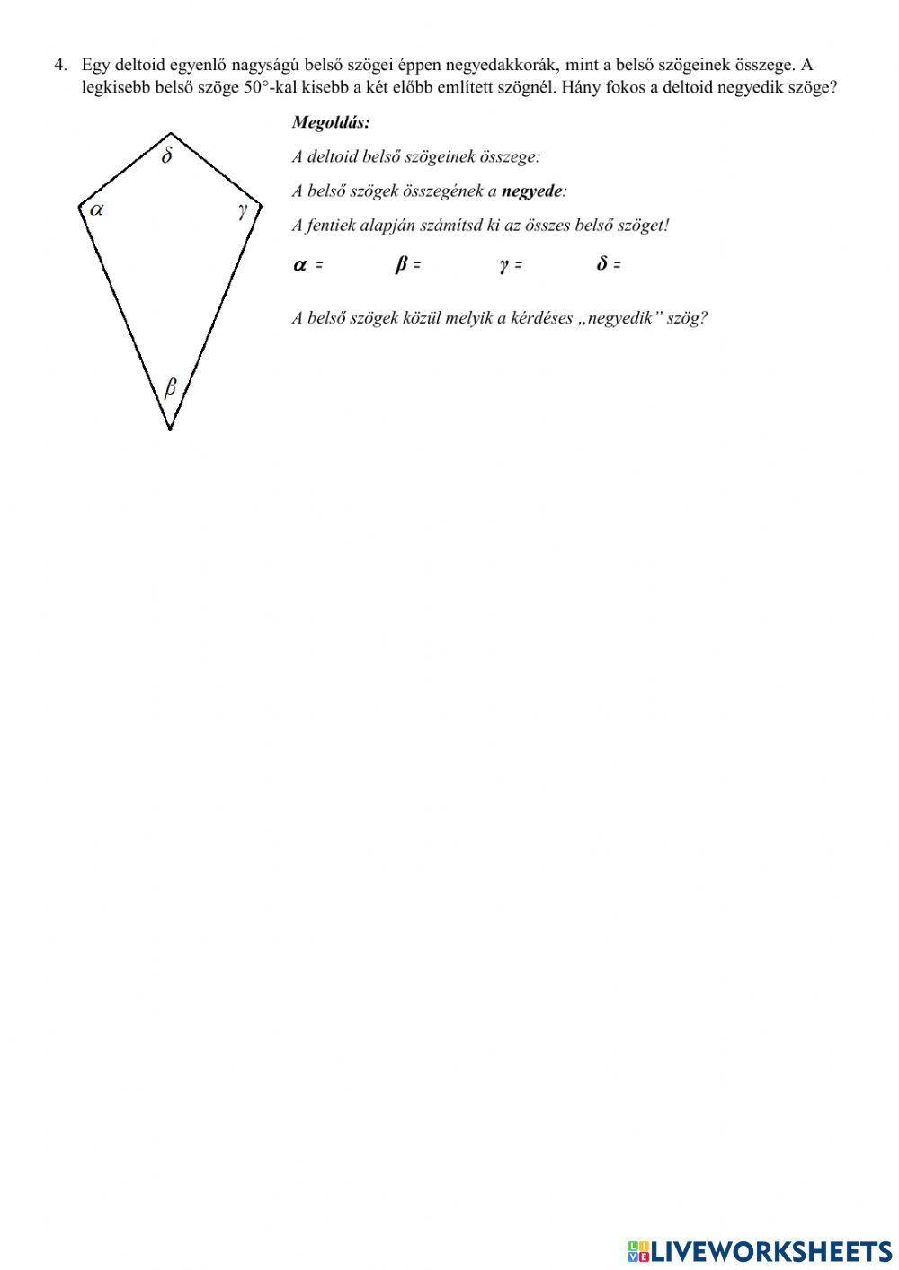 Szöveges egyeletek - geometriai feladatok