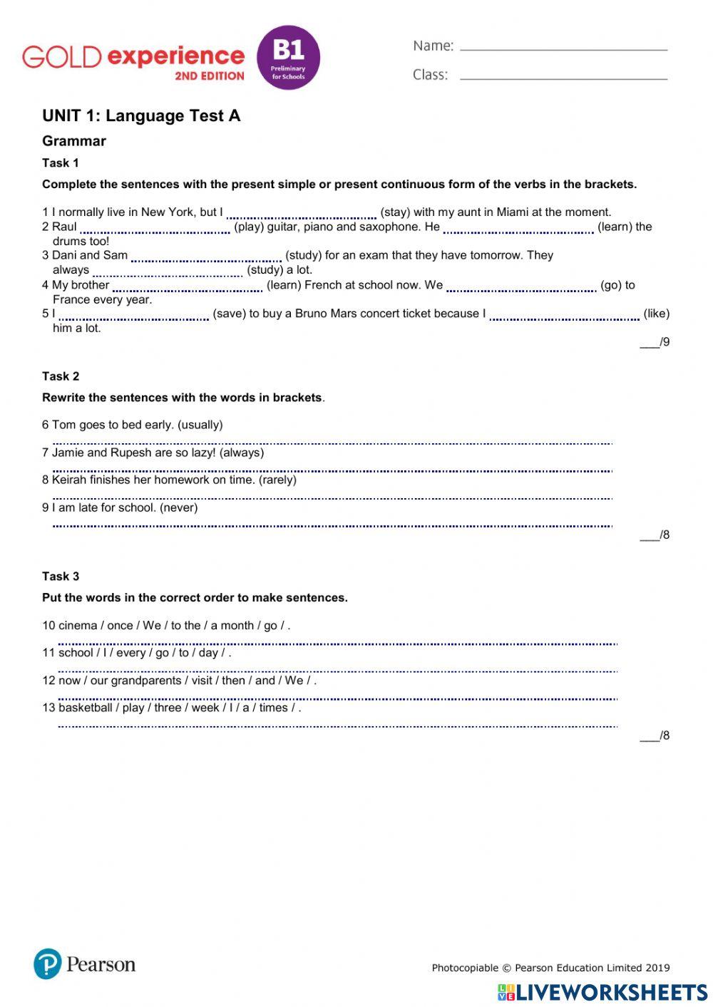 Gold experience test