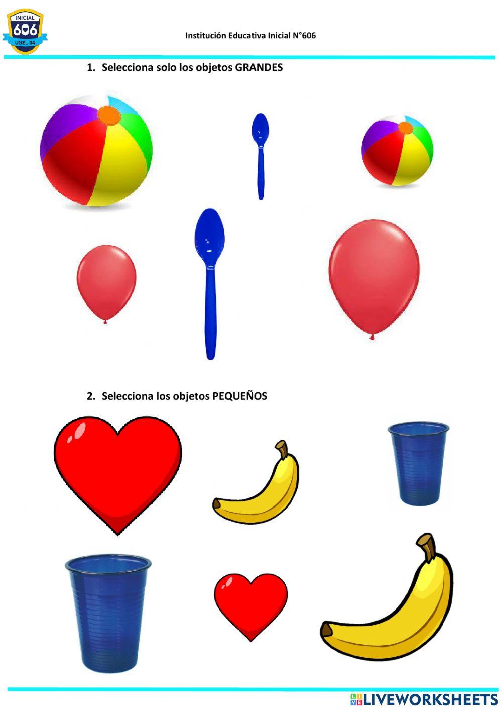 objetos grandes y pequeños