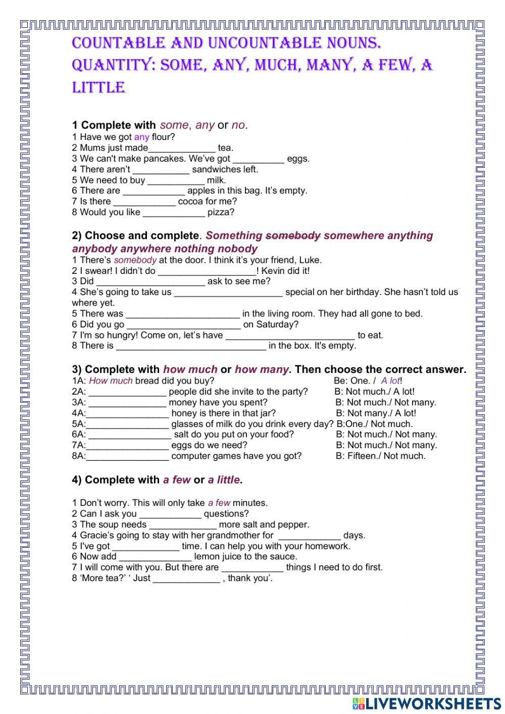 Grammar. Countable and uncountable nouns