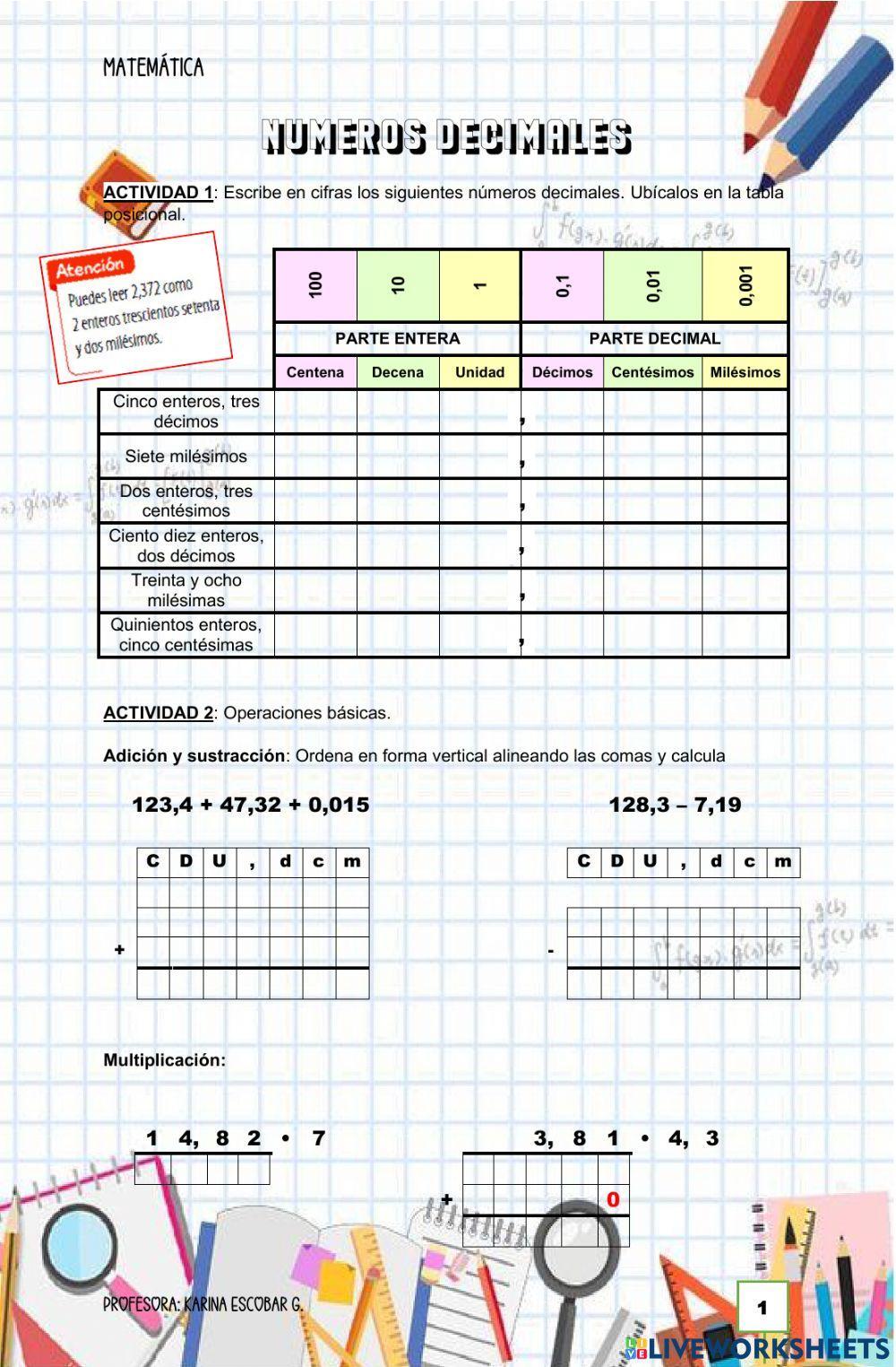 Operaciones básicas con números decimales
