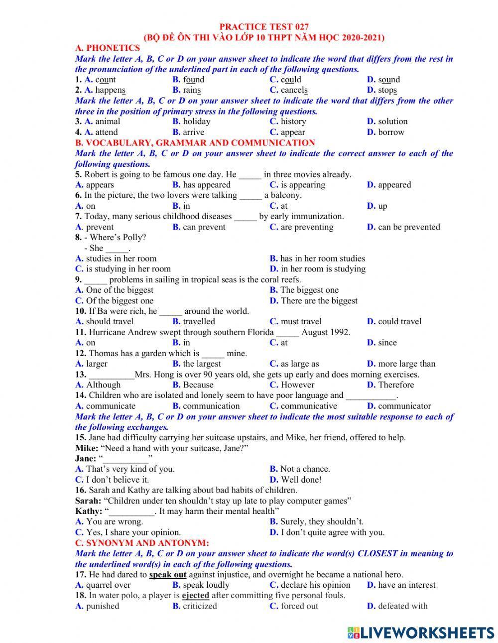 Ôn thi vào 10- đề 27 - 40tn
