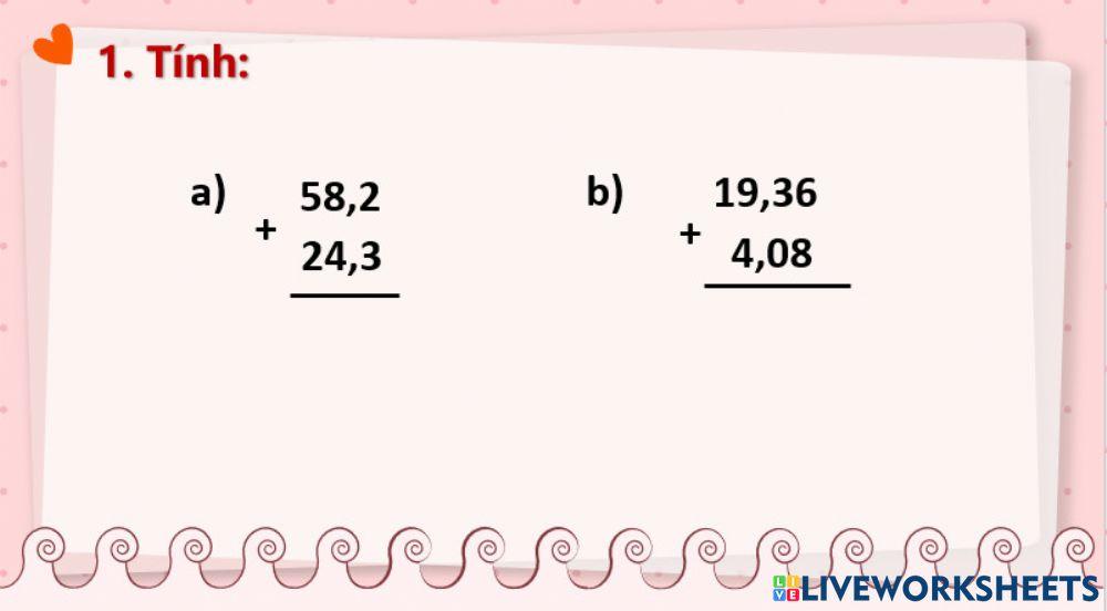 Bài tập 1- cộng số thập phân