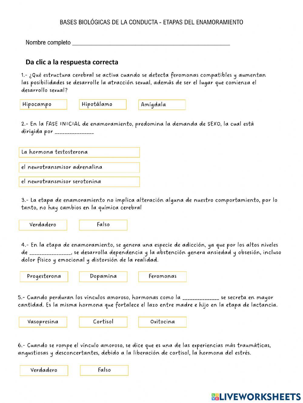 Bases biológicas de la conducta: enamoramiento