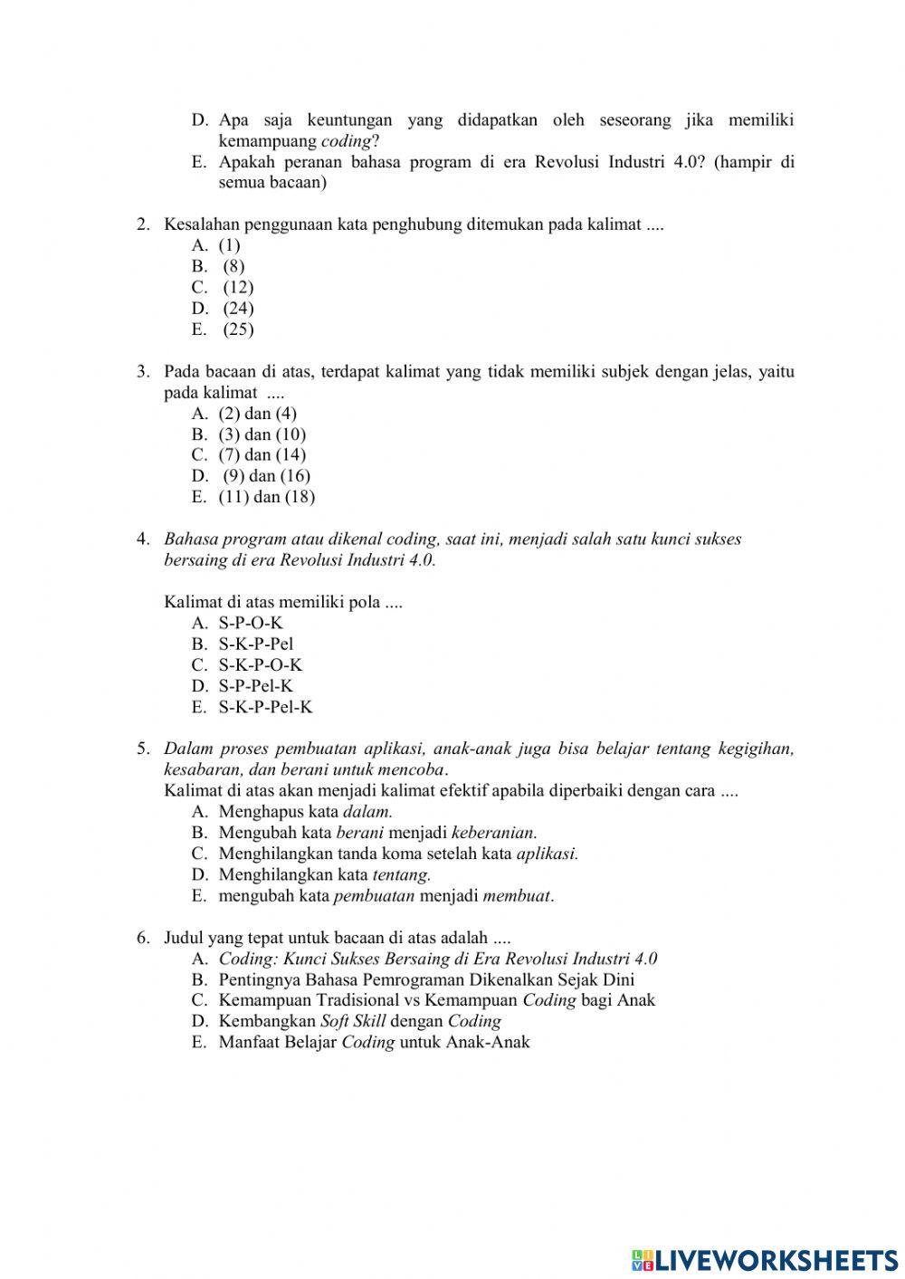 Pemahaman Bacaan dan Menulis