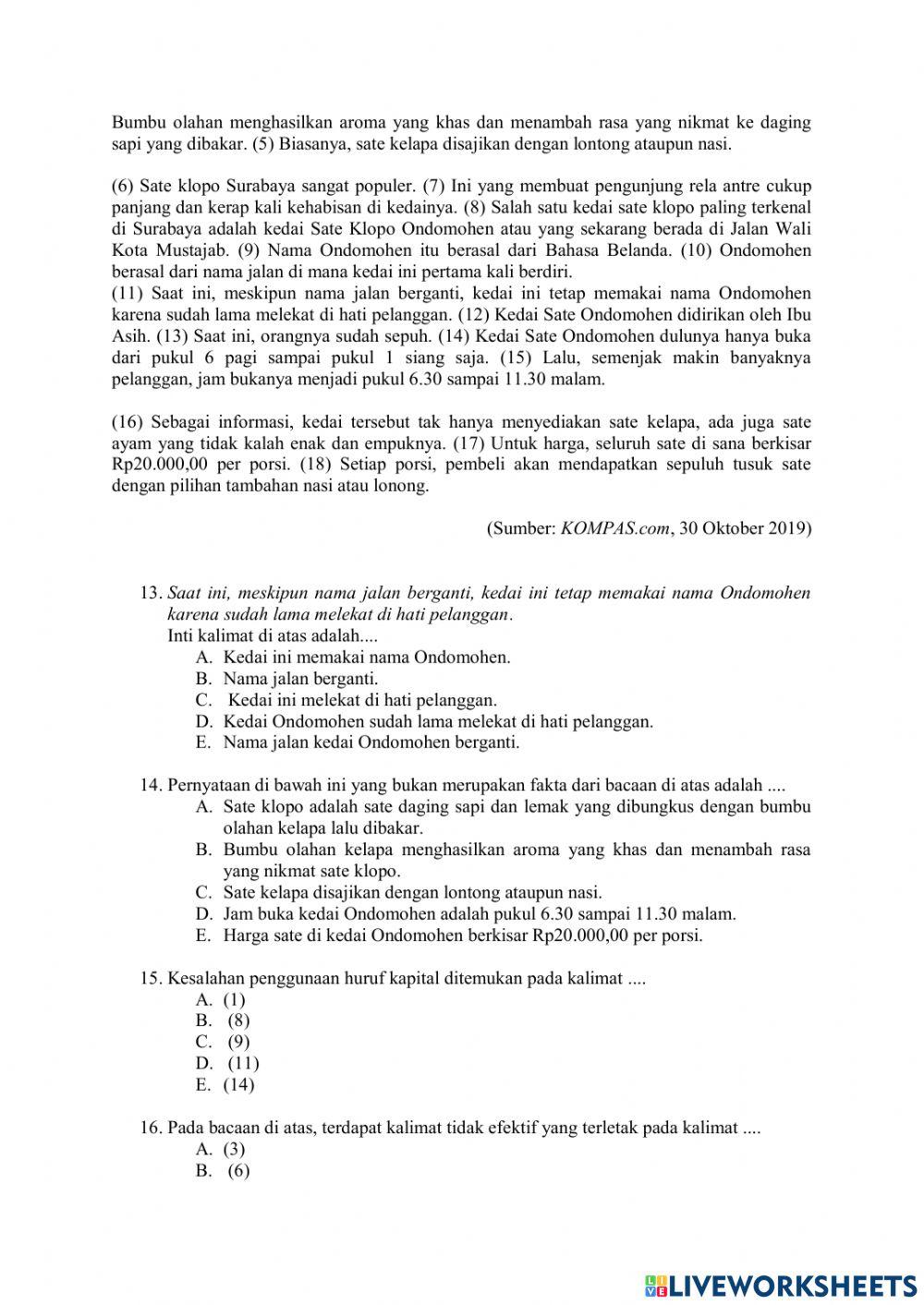 Pemahaman Bacaan dan Menulis