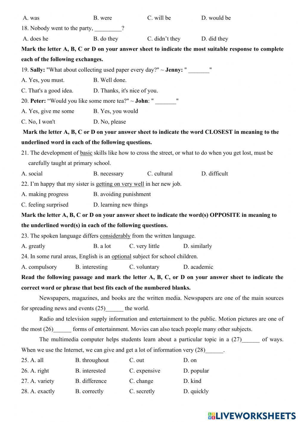 On thi lop 10-test 1