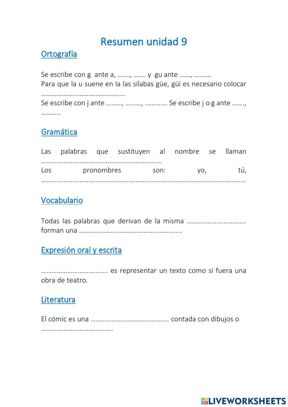 Repaso unidad 9 lengua