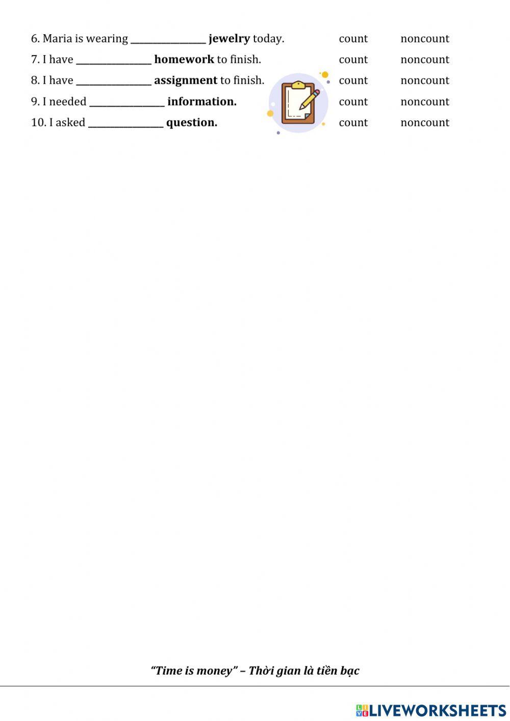 Count-noncount nouns and articles 1