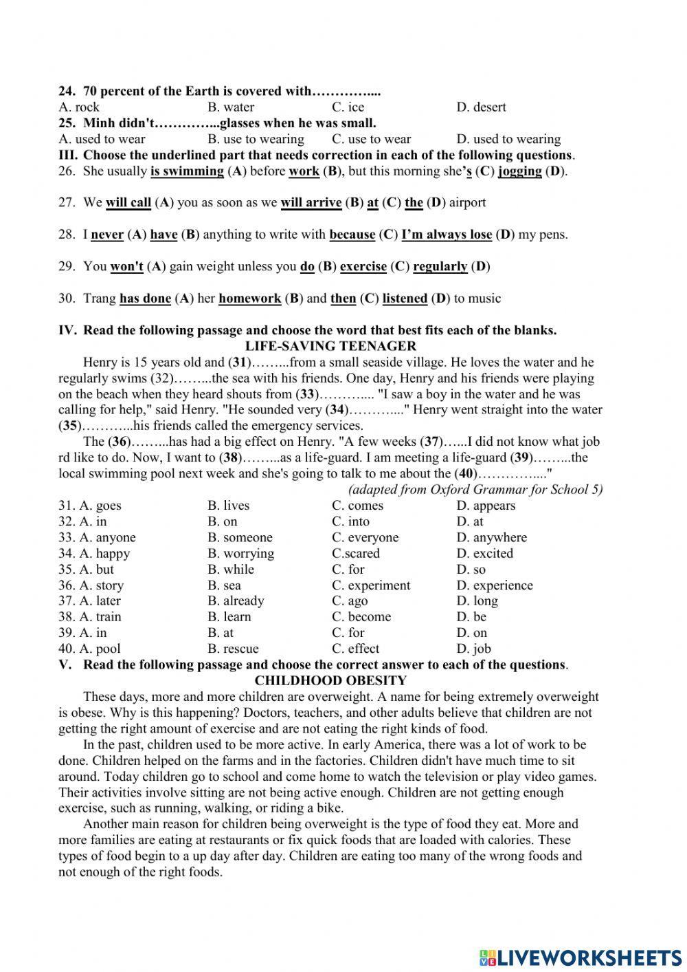 Đề ôn luyện vào 6 practice Test 1