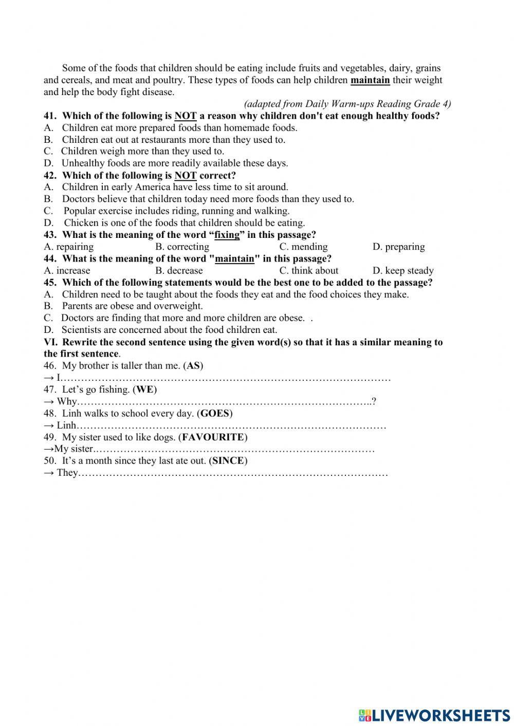 Đề ôn luyện vào 6 practice Test 1